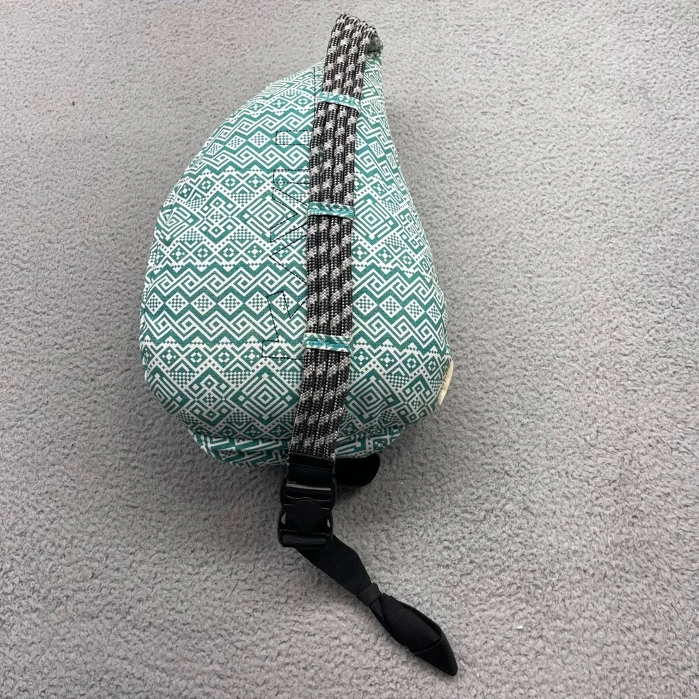 KAVU Rope Bag Crossbody Teal White Geometric Canvas Sling Backpack Travel Bag